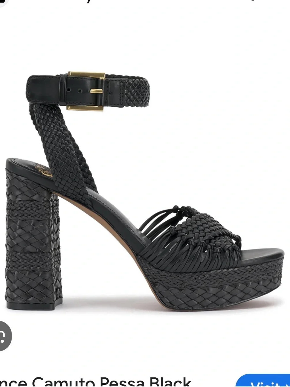Vince Camuto Black Braided Platform Sandal with Ankle Strap